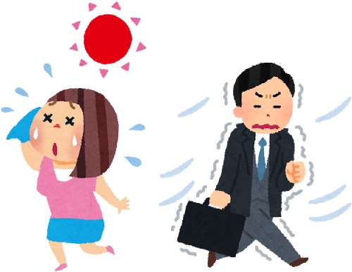 夏に汗をかいている女性と冬にふるえている男性
