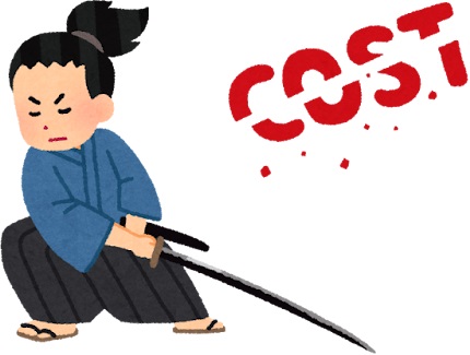 COSTの文字を刀でカットした侍