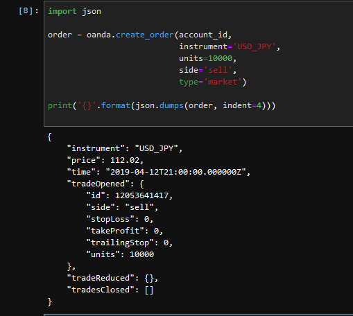 OANDA APIを経由した注文