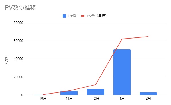 ブログ運営5カ月のPV数の推移