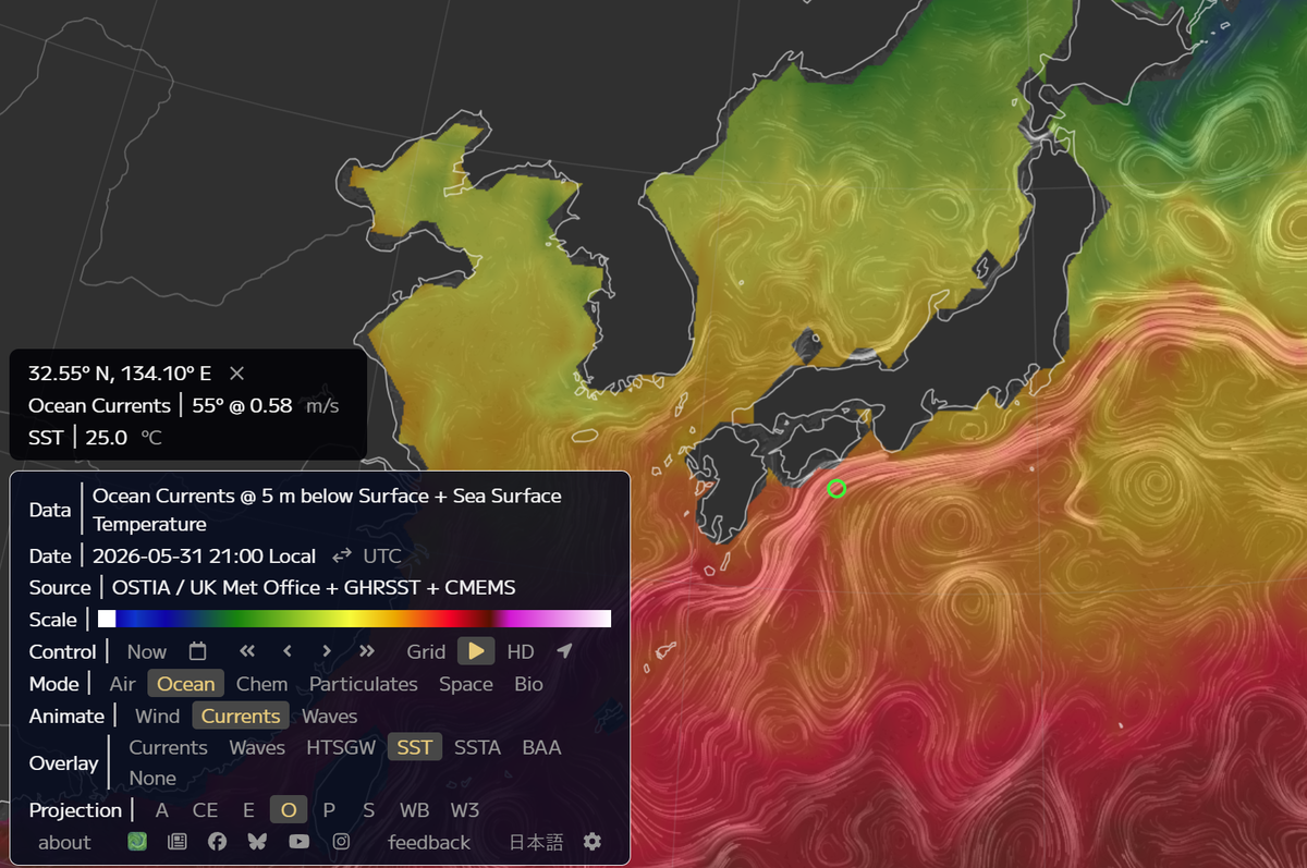 日本付近の海水温
