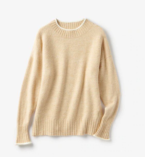 ウール混フラッフィー・配色ラインセーター