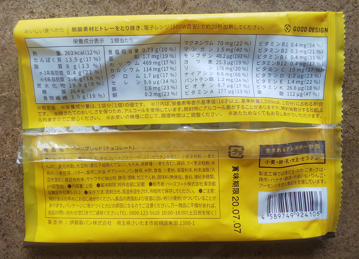 1個あたりの栄養成分表示