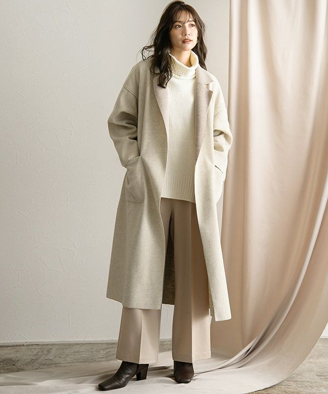 ミックスシャギーサイドスリットロングコート