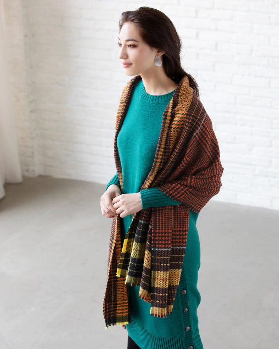 イタリア製・チェックウール大判ストール