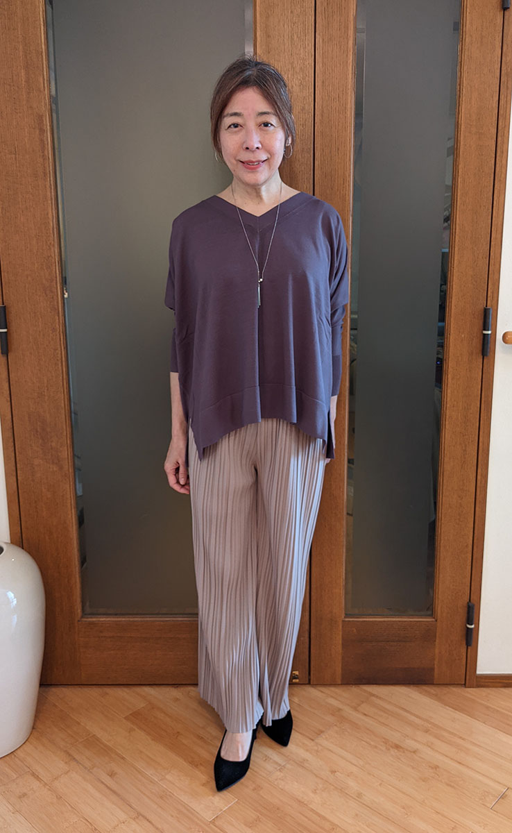 プリーツロングワイドパンツとのコーデ