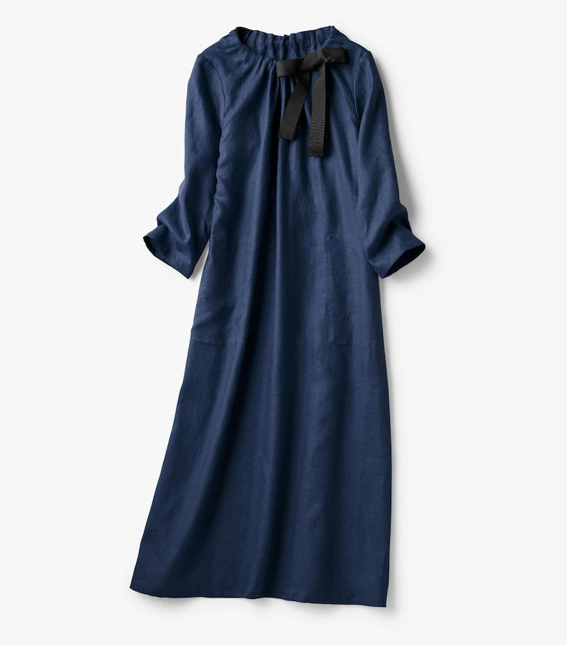 14番リネン・ネックリボンワンピース