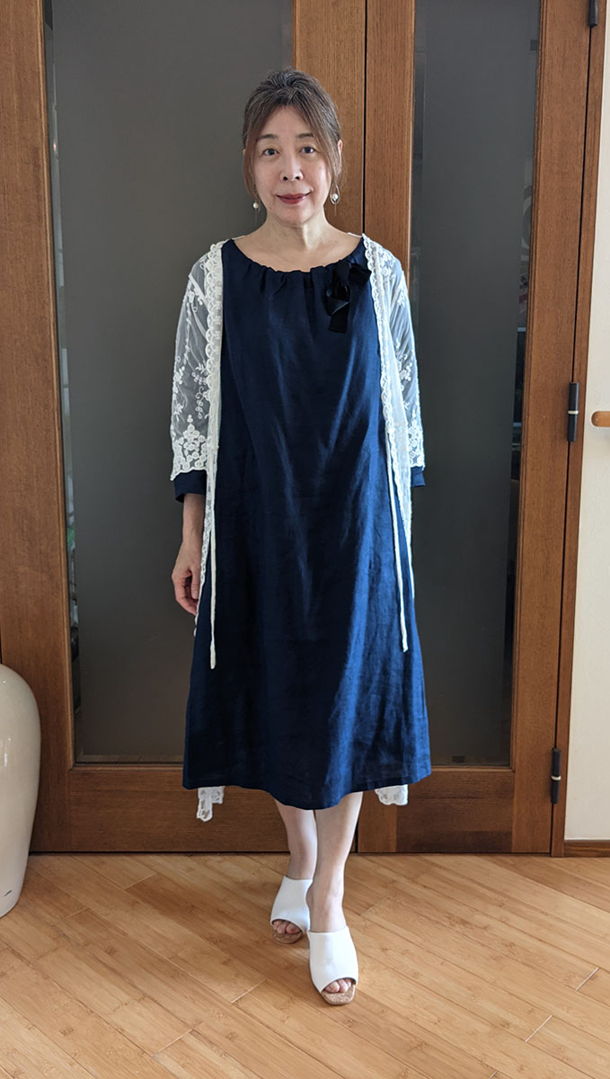 フラワー刺繍スカラップロングガウン