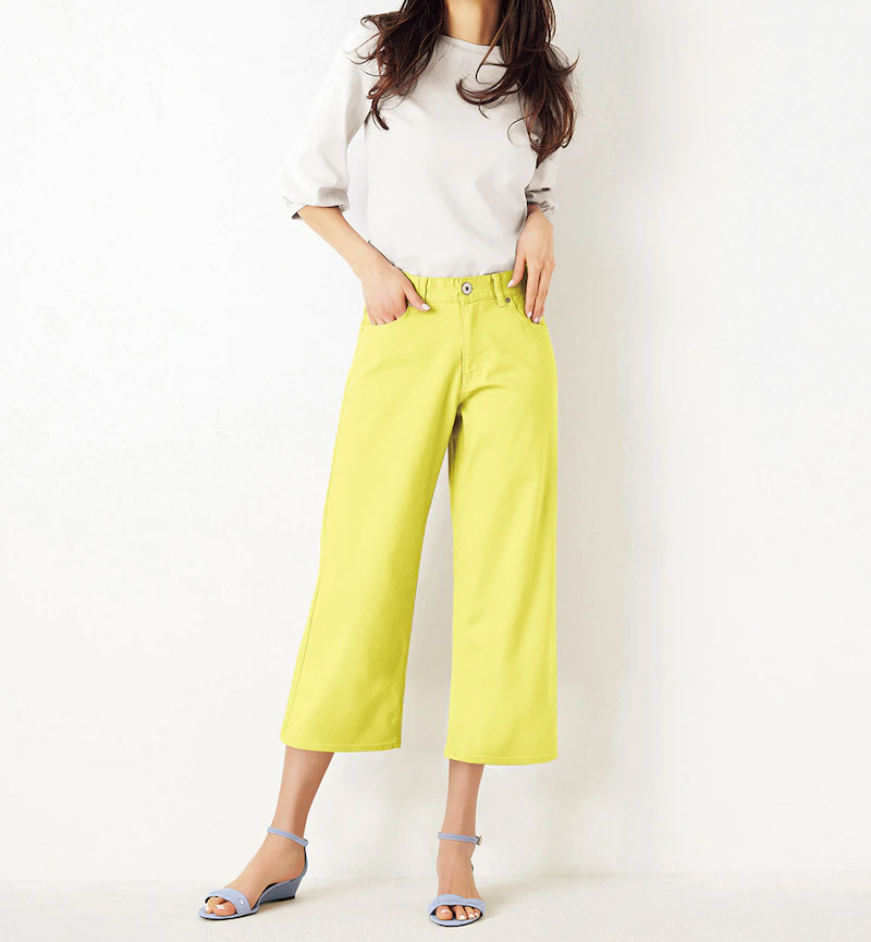 甘撚りカラーデニム・クロップドワイド