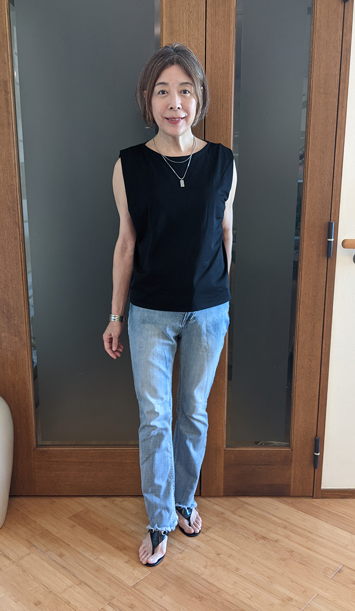 甘撚りクールデニム・フレアカットオフ