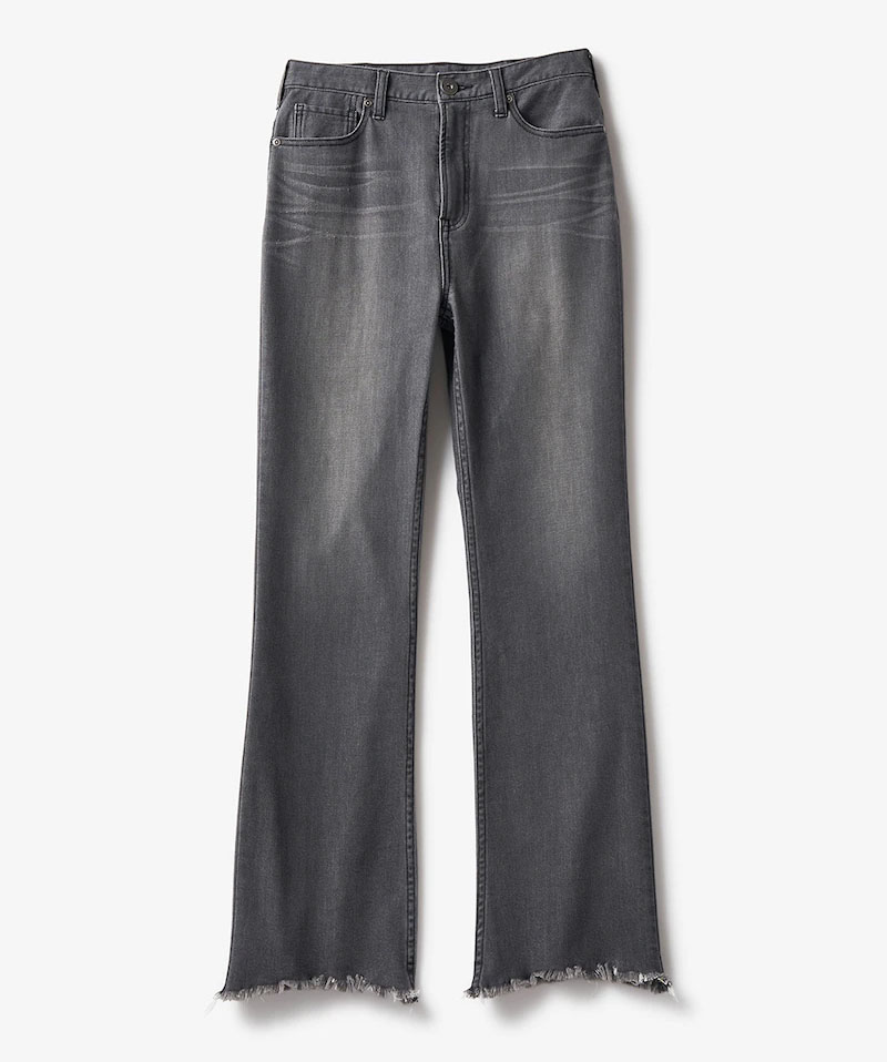 甘撚りクールデニム・フレアカットオフ(ダークグレー)