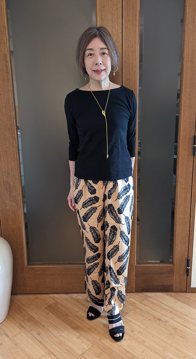 ボートネック7分袖とのコーデ