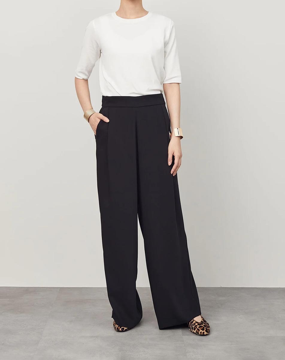 サイドタックワイドパンツ ブラック