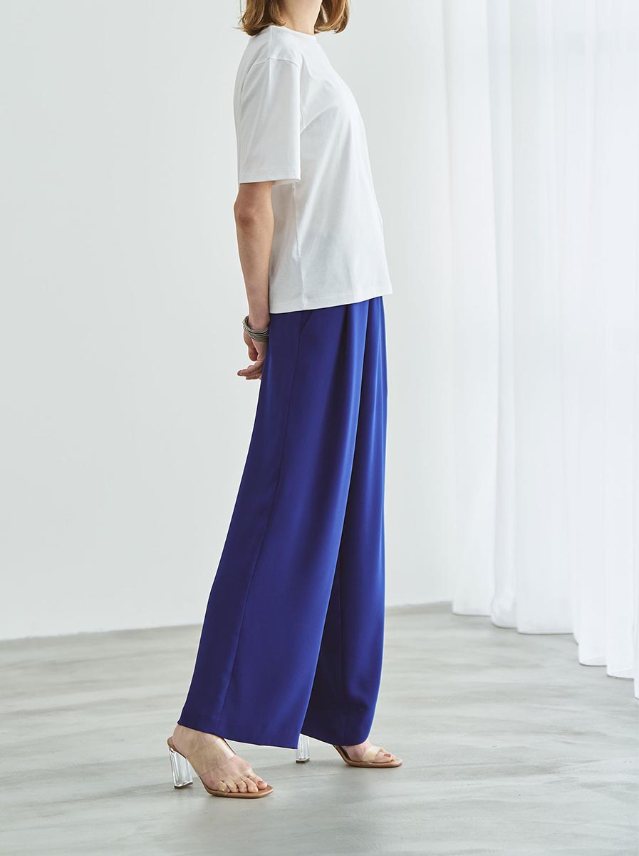 サイドタックワイドパンツのブルー