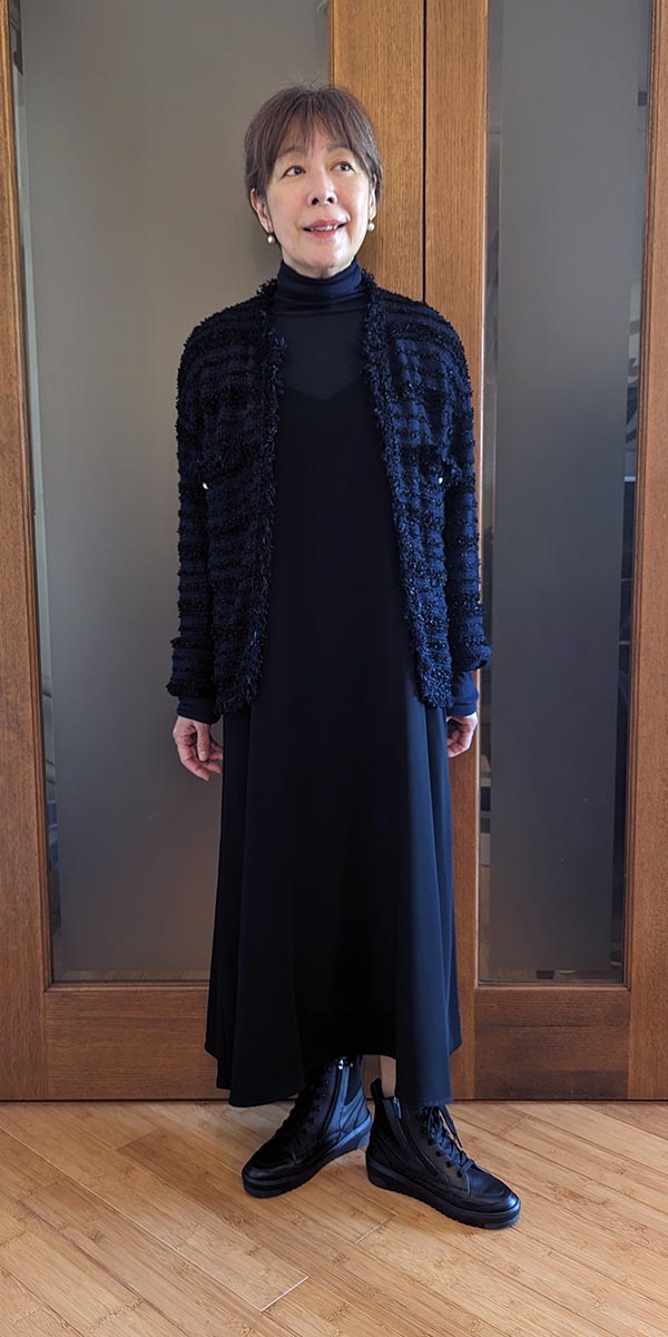 ツイードライクニットジャケットをプラス