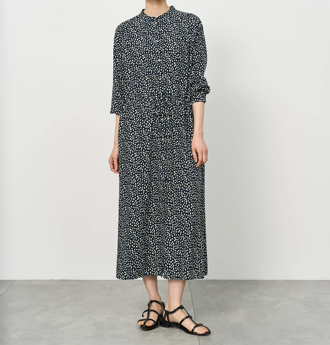 レオパード柄バンドカラーワンピース