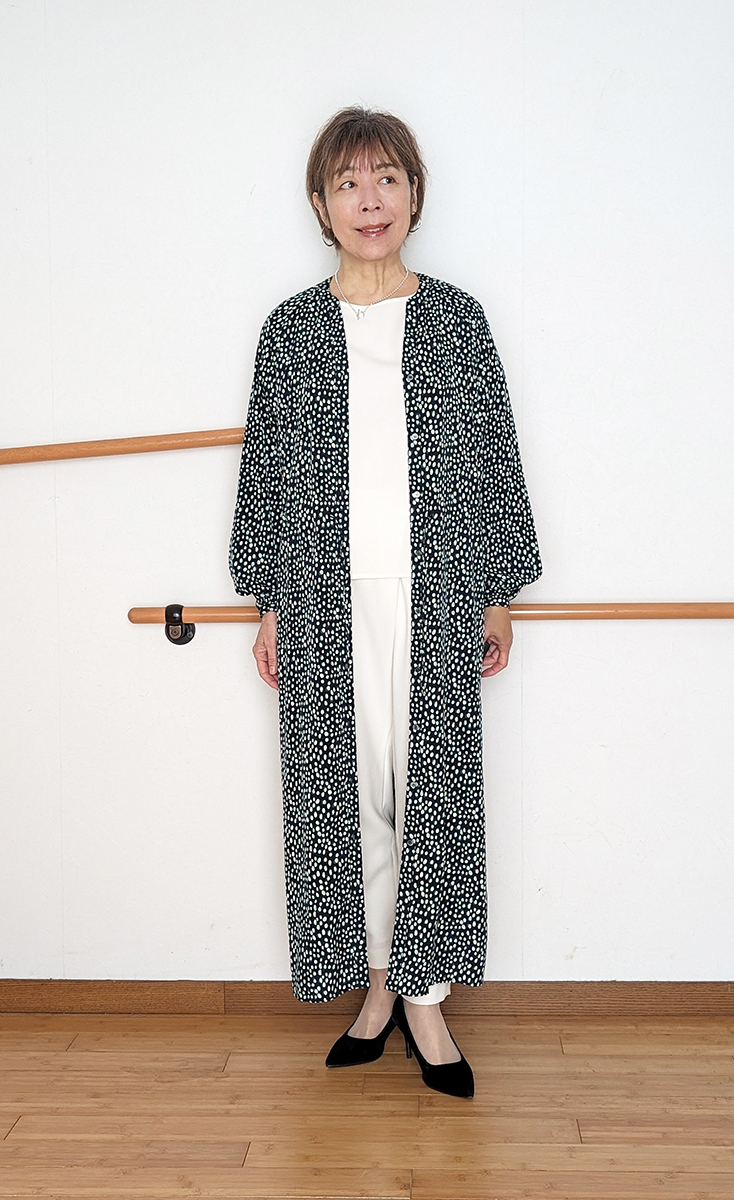 レオパード柄バンドカラーワンピースをプラス