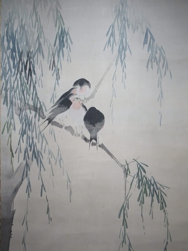 箱誂完了 寛政庚申雪景山水図 釧雲泉画・細合半斎賛 & 柳下燕図 渡辺省亭筆 - 夜噺骨董談義