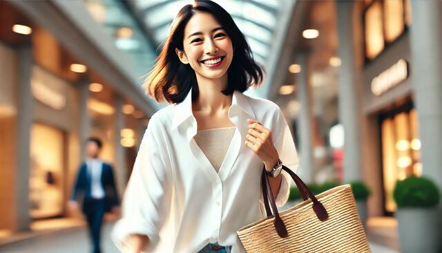 カゴバックを持っている女性