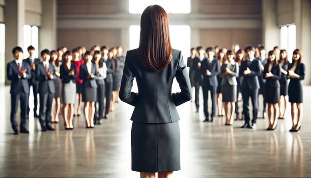 新しい職場で挨拶する女性