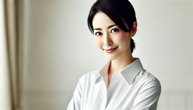 清楚な白シャツの女性