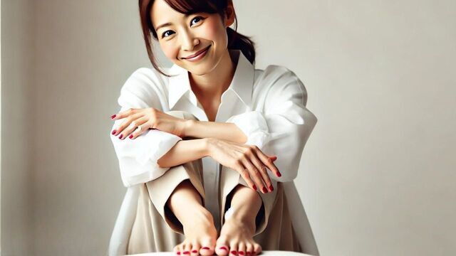 赤いペディキュアの女性