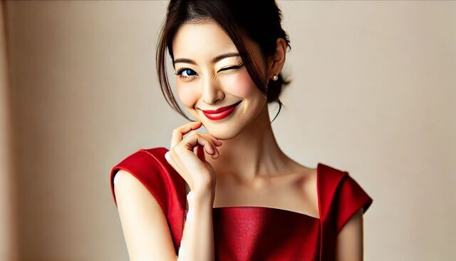 赤いドレスの色気のある女性
