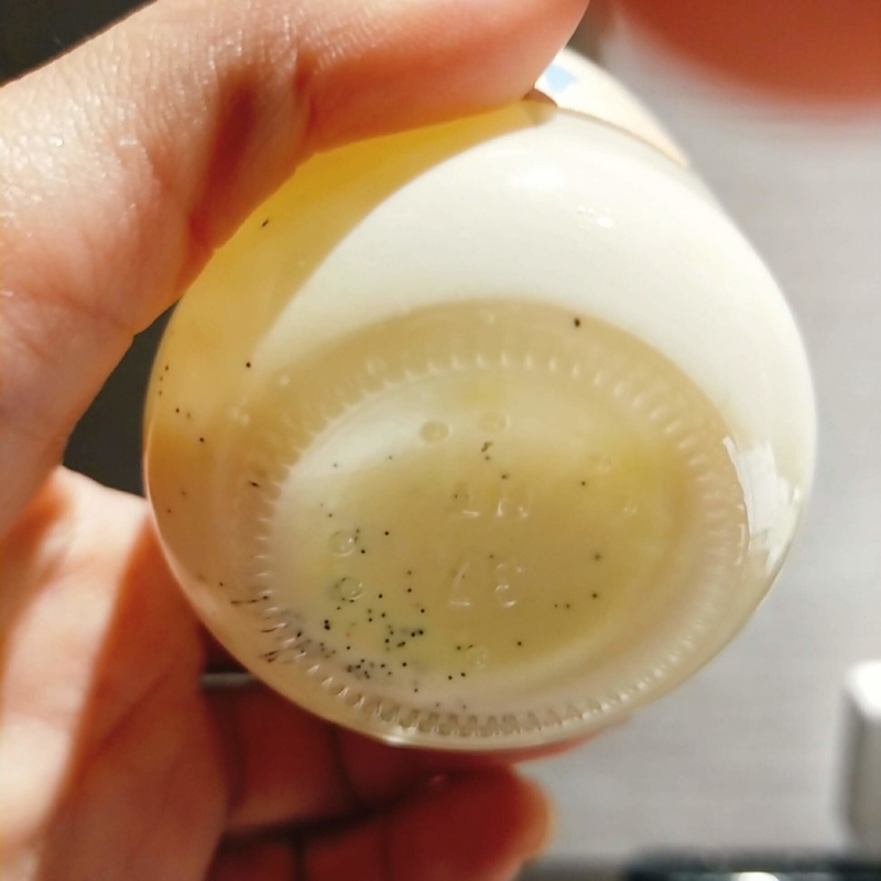 鳥取砂丘の近くにあるTotto PURINという砂プリンを販売しているお店の砂プリンの底に溜まったバニラビーンズ