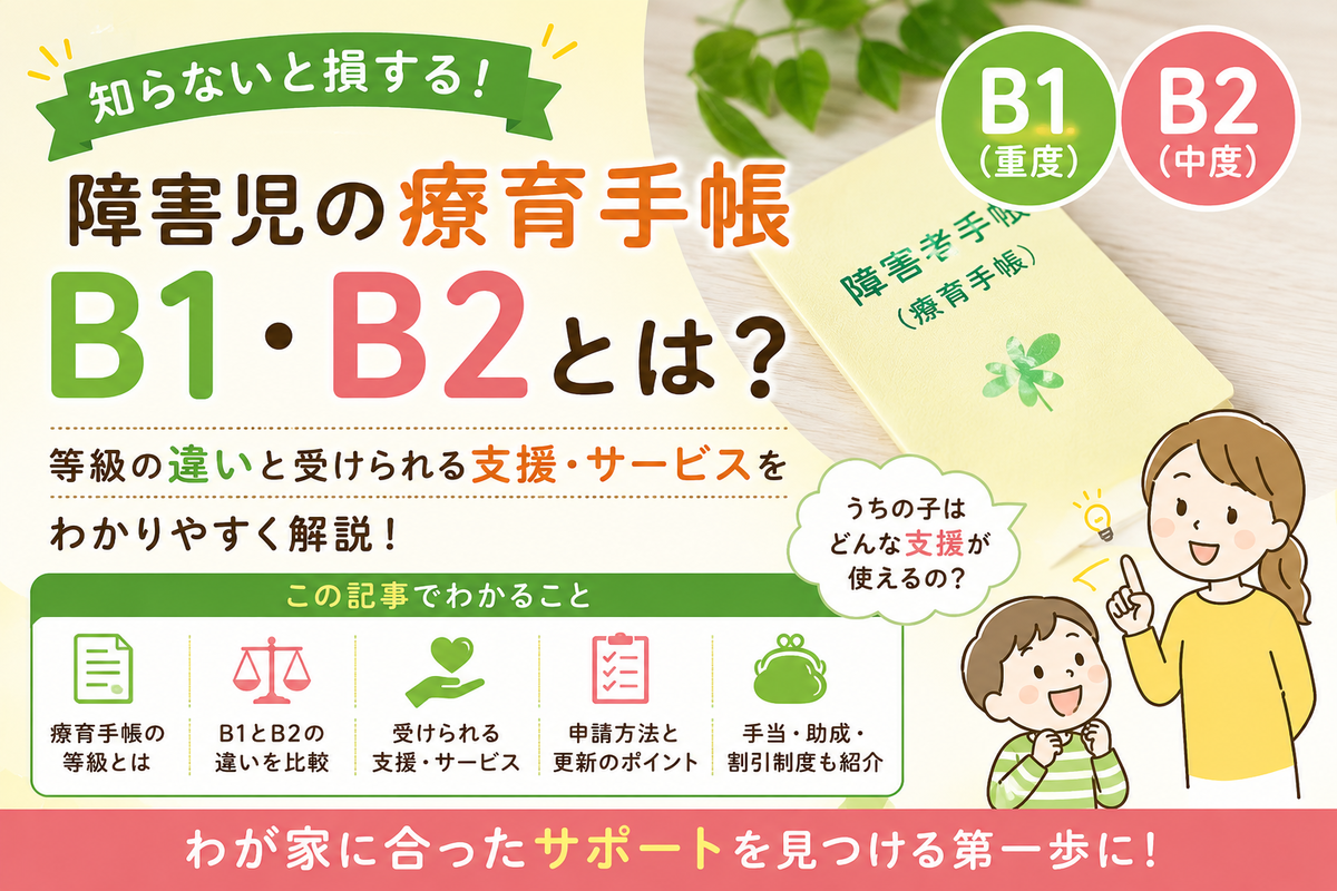 わかりやすく解説】療育手帳B1とB2の違いとは？判定基準や手当の差を 