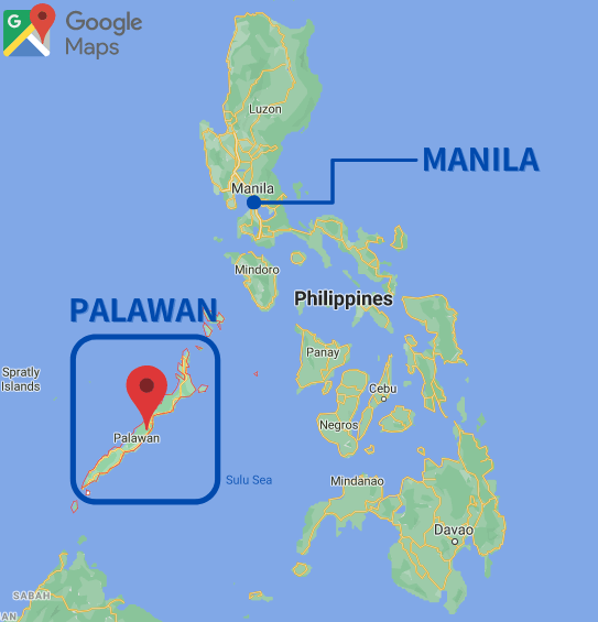 マニラから見たパラワン島の位置