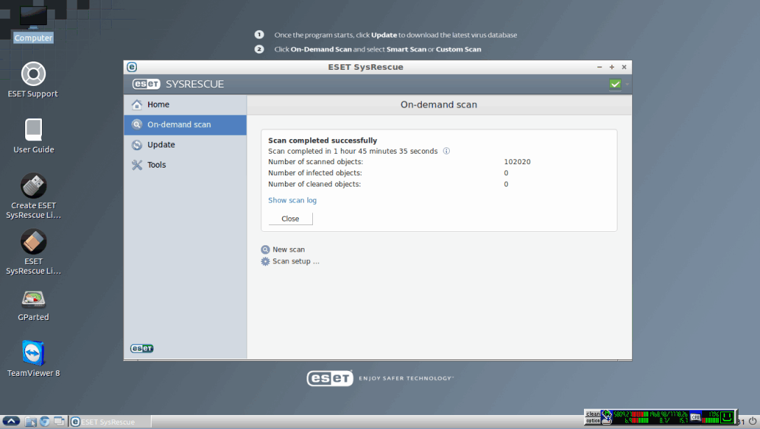 Eset_SysRescue_Live_desktop_scan_finished