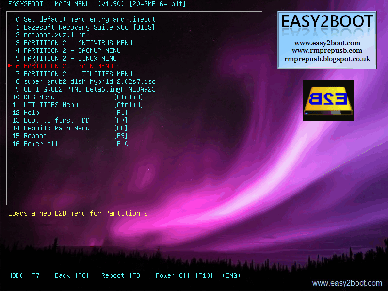 【Easy2Boot】UEFI GRUB2 Menu System UEFI マルチisoダイレクトブート