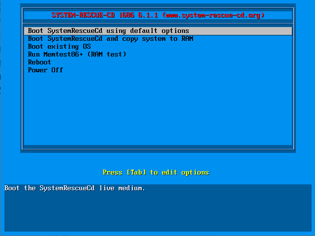 SystemRescueCd-611_MBRBootMenu