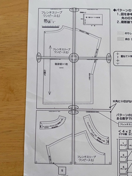 ダウンロードした型紙でワンピース 曇り空から青空に