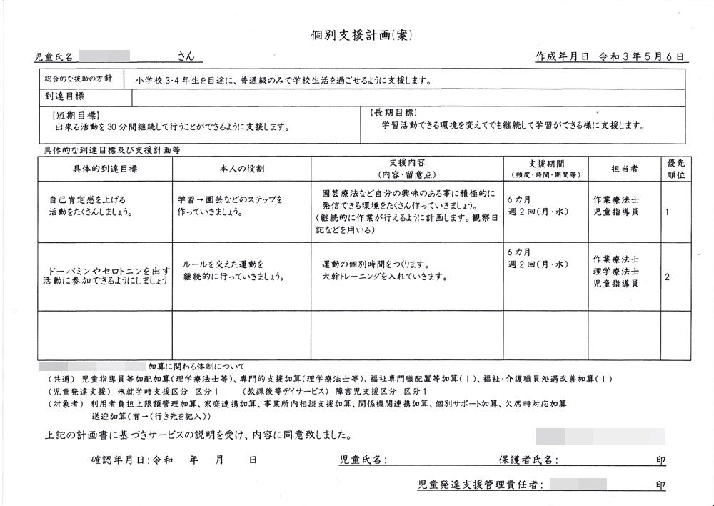 個別支援計画書