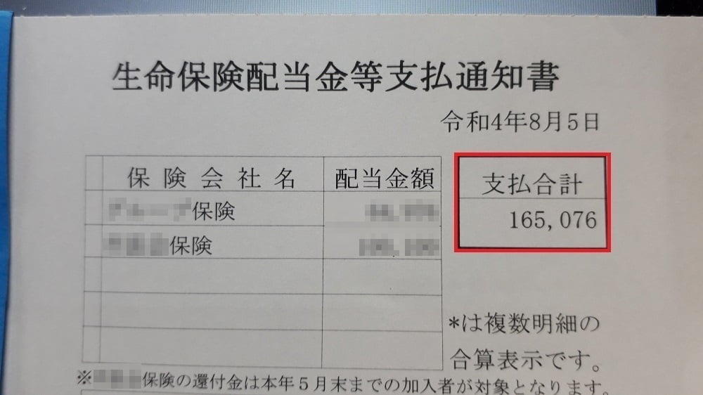 生命保険支払通知書