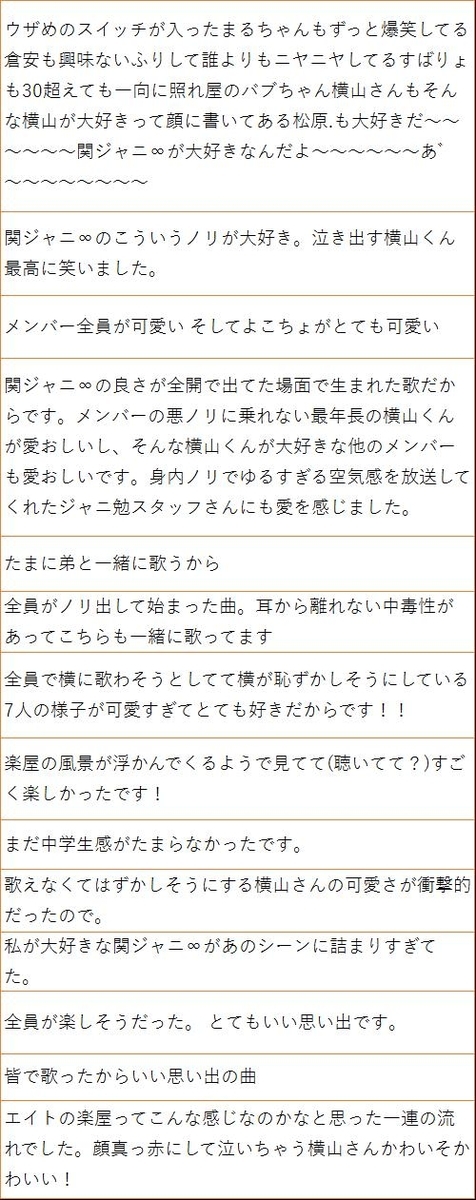 勝手に 関ジャニ裏楽曲大賞 結果発表 コメント全文 はちみつまじりで