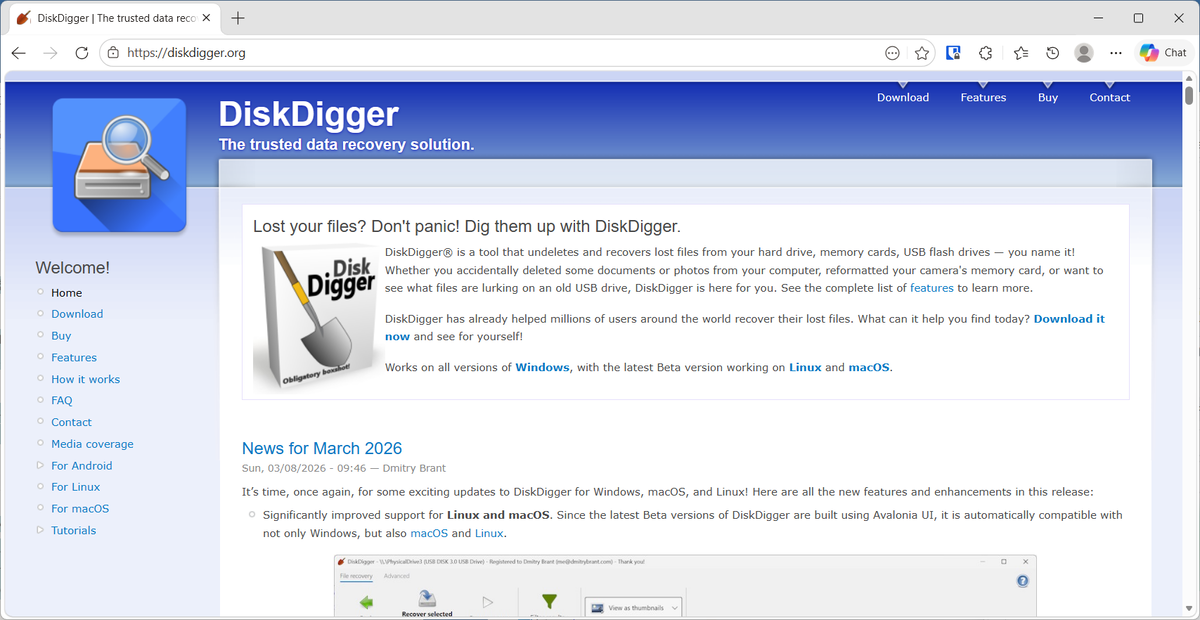 DiskDigger公式サイト