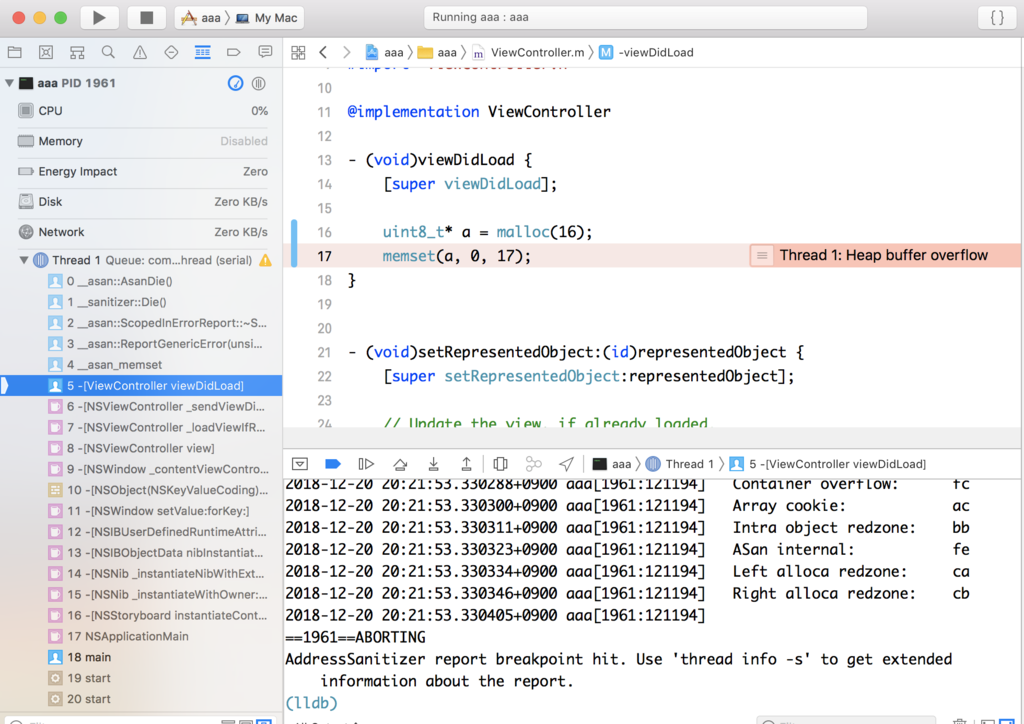 Xcode Address Sanitizerでヒープ破壊箇所を検出する Pebble Coding