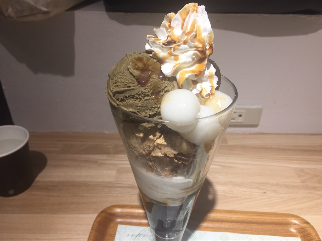 79 ナナズグリーンティー ほうじ茶白玉パフェ ぺこぽこのんき