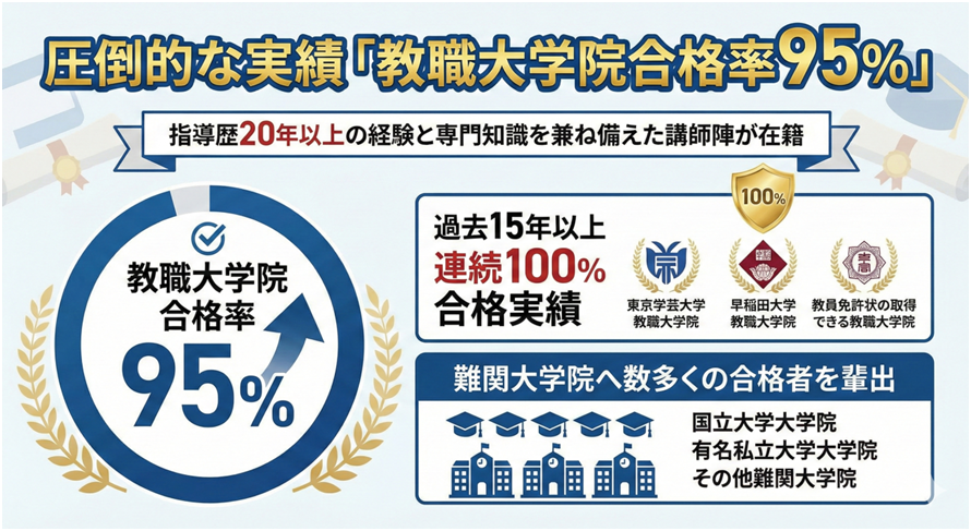 圧倒的な実績「教職大学院合格率95%」