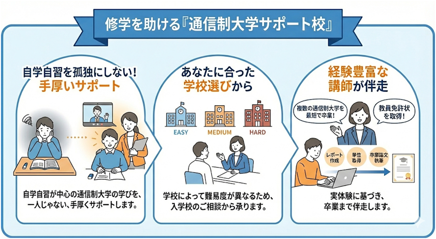 修学を助ける「通信制大学サポート校」