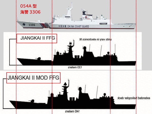 中国海警局】054A型海警船、大きなヘリ甲板と小さなヘリ格納庫