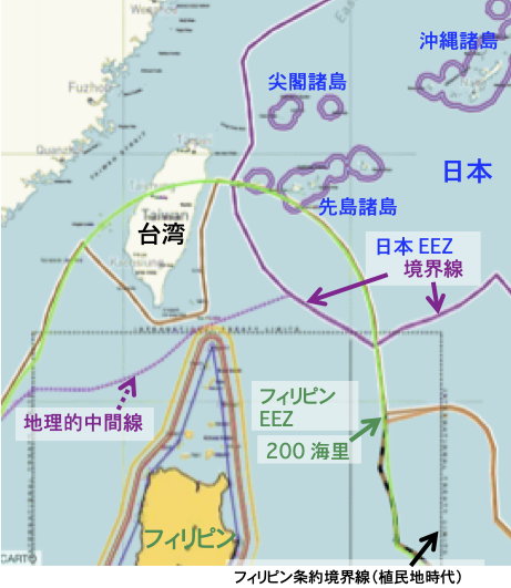 日本とフィリピン、海洋境界の画定交渉へ。排他的経済水域(EEZ)の地図