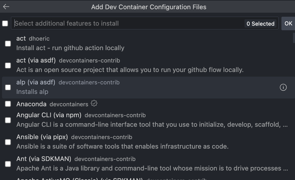 追加でインストールしたいものを選択