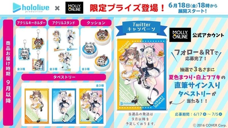 モーリーオンライン　ホロライブ　白上フブキ　タペストリー　アクリルキーホルダー 新品 【モーリーオンライン限定】ホロライブ タペストリー 白上