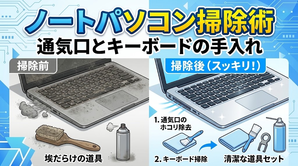 ノートパソコン掃除のやり方｜通気口・キーボード・画面のお手入れ