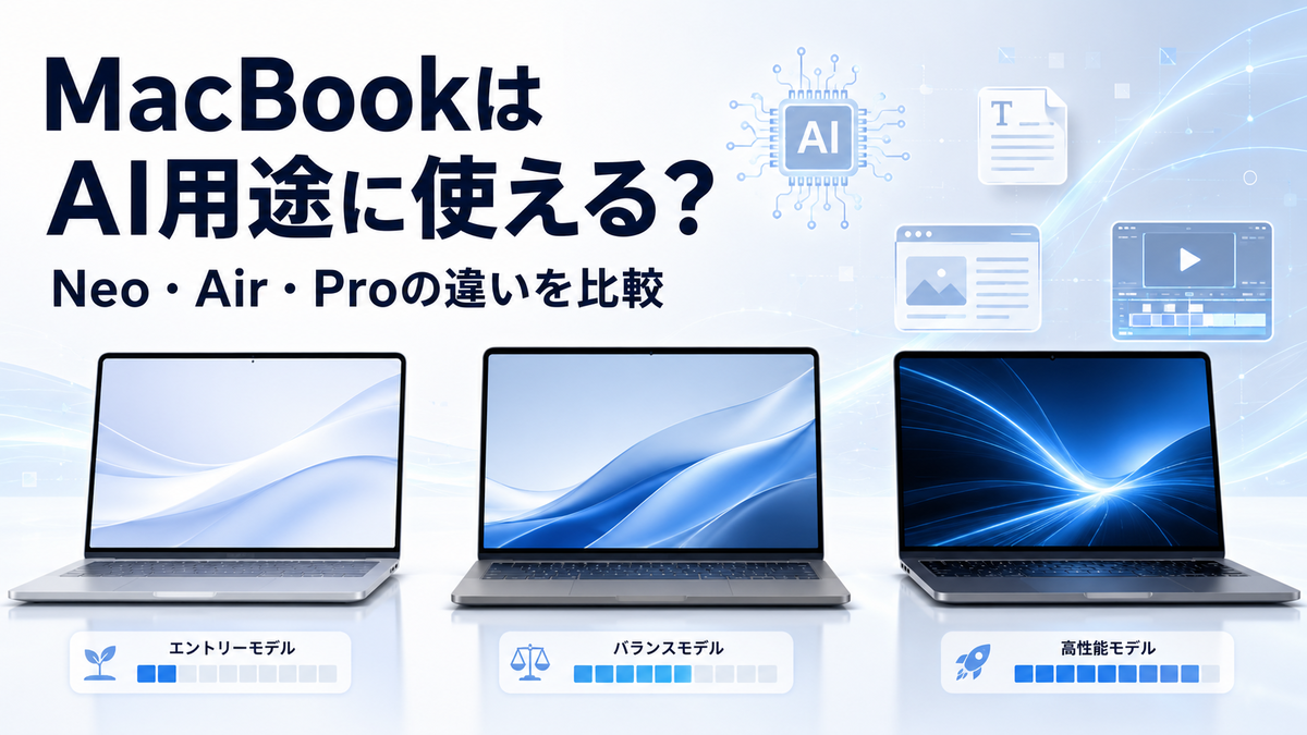 初心者向け】MacBookはAI用途に使える？Neo・Air・Proの違いを比較 