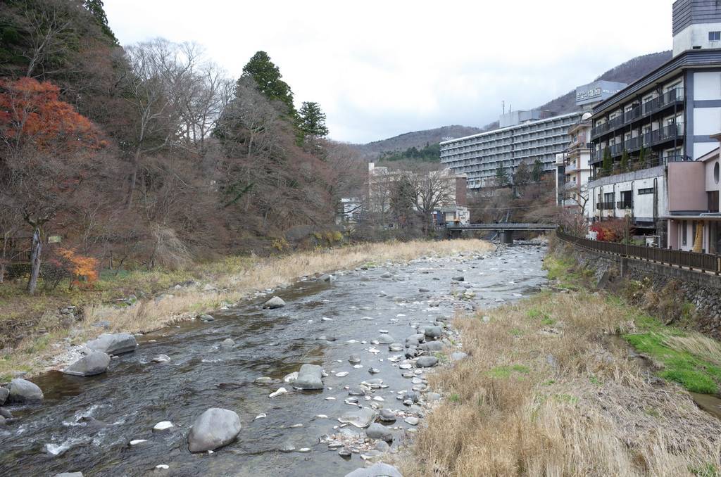 紅の吊橋から箒川下流を望む