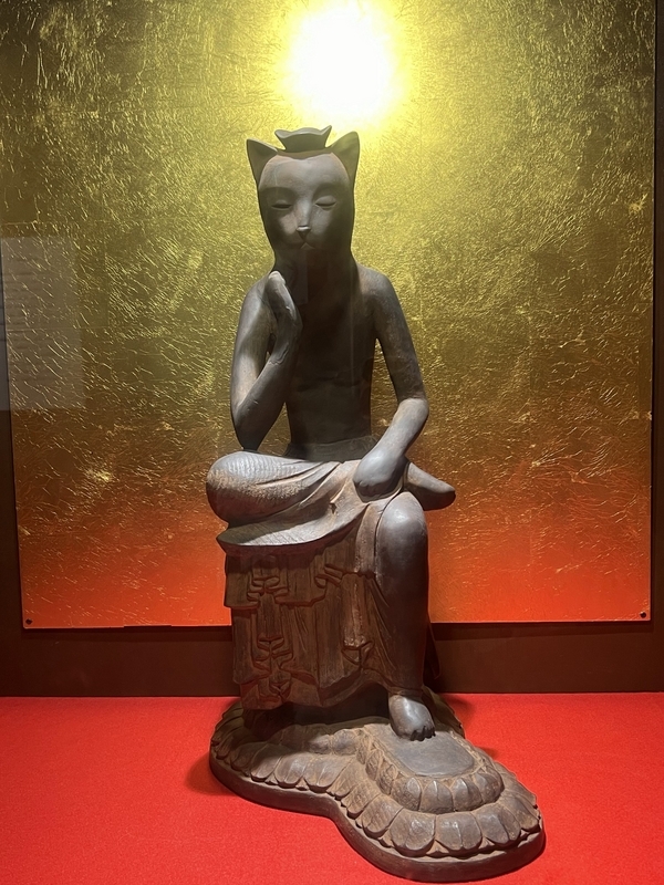 山猫('63伊/仏) IZZAO's WORKS］猫佛Tシャツ 弥勒猫菩薩 漆黒L